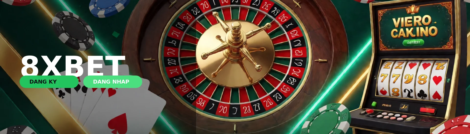 Giao diện trang chủ 8XBET hiển thị sảnh casino trực tuyến và các trò chơi cá cược thể thao với màu sắc hiện đại